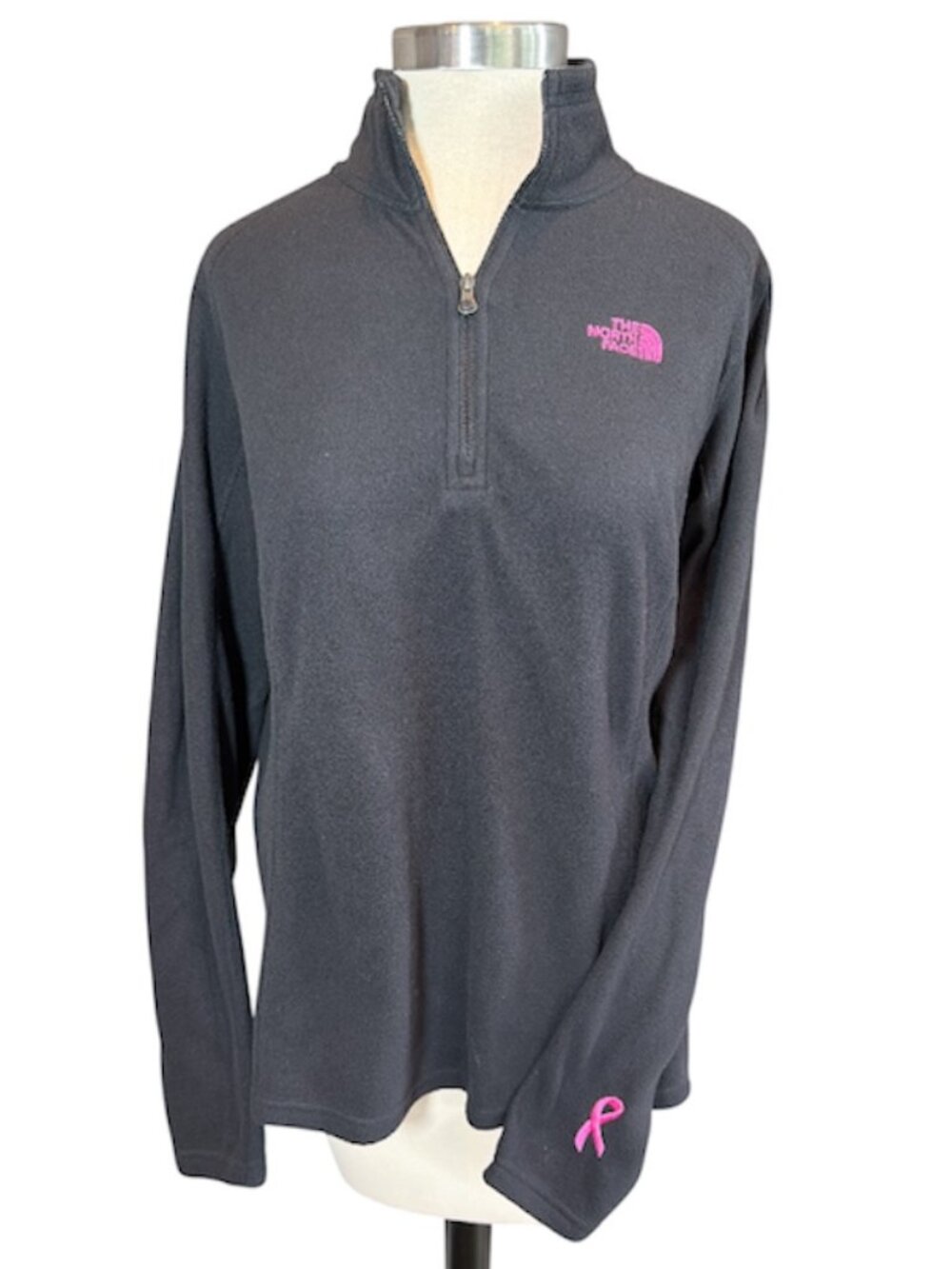 The North Face Pink Ribbon Black Quarter Zip Fleece Pullover